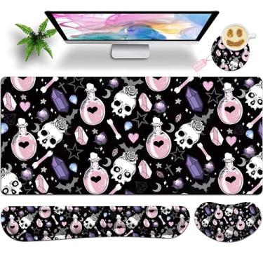 Imagem de JYCUHTCL Conjunto grande de mouse pad para jogos, 90 x 48 cm com apoio de pulso para teclado, suporte de pulso e porta-copos de espuma viscoelástica suave para mesa de escritório em casa, escola,