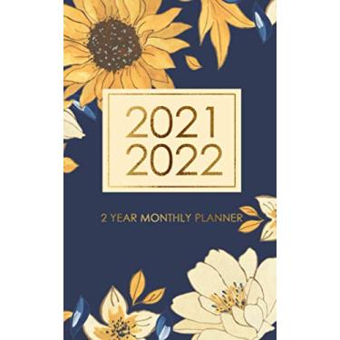 Imagem de 2021-2022 Agenda mensal de 2 anos: agenda de bolso (tamanho pequeno de 12,7 x 20,3 cm), 24 meses (janeiro de 2021 a dezembro de 2022): calendário/planejador mensal/horário... Compromissos: girassol na capa da marinha