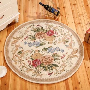 Imagem de Tapetes pastorais para sala de estar jacquard cadeira redonda área flor quarto redondo tapete casa capacho, 2,160x160cm