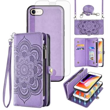 Imagem de Capa de celular para iPhone 7/8/SE 2020/2022 carteira com zíper capa celular com alça protetora de tela flor porta-cartão iPhone7 iPhone8 7s 8s i SE2020 SE2022 2/2nd/3/3ª geração SE2 SE3 7SE 8SE 8SE