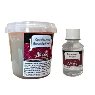 Imagem de Kit Cera Para Madeira de Abelha 350g + Óleo Mineral Grau USP 100ml Para Tábua de Carne, Tábua de Corte, Madeiras em Geral, Móveis, Gamelas, Utensílios de Madeira, Atóxico, Brilho e Proteção - Altezza