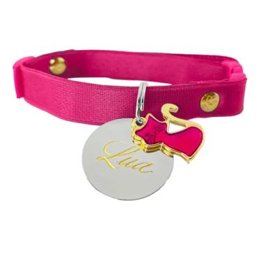 Imagem de Coleira com Regulagem para Gatos e Plaquinha de Identificação nome e telefone PETS (Adultos (16 cm a 29 cm))