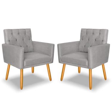 Imagem de KIT 2 Poltrona Decorativa Pés Palito Nina Capitonê tecido Suede (CINZA)