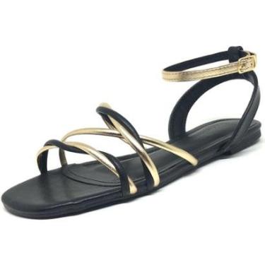 Imagem de Sandália Rasteira Via Marte Tiras Preta 22-17007-01-Feminino