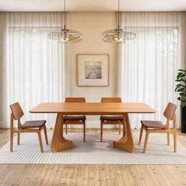 Imagem de Kit Mesa de Jantar Paineira 210cm e 4 Cadeiras Jandaia CabeCasa MadeiraMadeira Amendoa