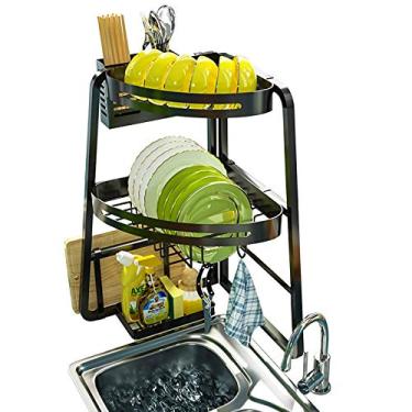Imagem de Escorredor de louça, escorredor de pratos triangular resistente de 2 camadas para economia de espaço - Suporte multifuncional para secadora de pratos com suporte de utensílios, suporte para tábuas de