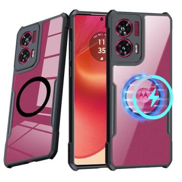 Imagem de Guizzcg Capa magnética para Motorola Moto Edge 50 Fusion/Moto G96 [compatível com Magsafe] Capa ultrafina de TPU macio + parte traseira transparente de acrílico airbags de grau militar proteção contra