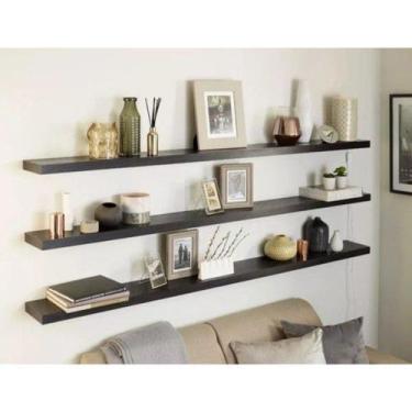 Imagem de Prateleira preta MDF 60x15 kit 3 peças com suportes - LOJA & CIA
