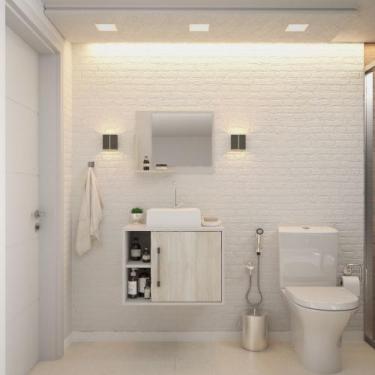 Imagem de Gabinete P/Banheiro Soft 60 cm C/cuba Q32 e Espelheira - Compace, Bran