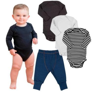 Imagem de Body infantil kit manga longa e calça jeans bebe minimalista comfy - H