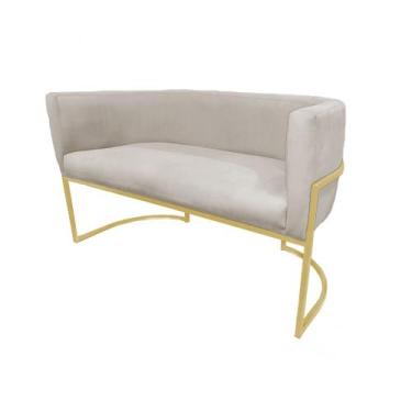 Imagem de Namoradeira Luana Base Metálica Dourada Suede Bege - Vallisa Decor