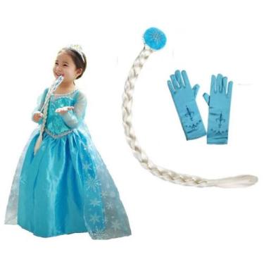 Imagem de Vestido Infantil Frozen Elza Festa Luxo com luva e trança - Disney, 4