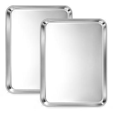 Imagem de Joyfair Conjunto de formas de cozimento de 31,7 cm (2 peças), bandeja profissional de aço inoxidável tamanho de um quarto de biscoito, torradeira para assar gelatina/pão/bacon, não tóxico e saudável, livre de ferrugem e lavável na lava-louças