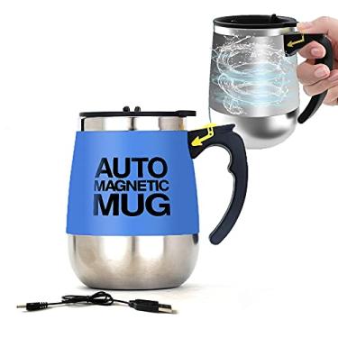 Imagem de daasigwaa Caneca de agitação automática - copo de aço inoxidável elétrico magnético recarregável para escritório/cozinha/viagem/café em casa/chá/chocolate quente/leite - 400 ml/382.7 g (azul)
