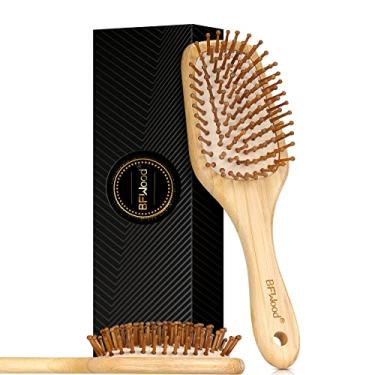 Imagem de Escova de cabelo de bambu com pá – cerdas de madeira arredondadas para desembaraçar e massagear suavemente o couro cabeludo da BFWood, reduz o frizz e a estática