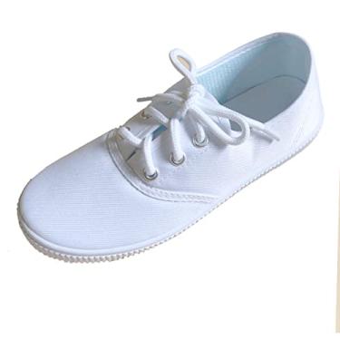 Imagem de Unpafcxddyig Tênis infantil com cadarço atlético tênis esportivo de lona branco, Branco, 12.5 Little Kid