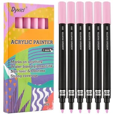 Imagem de Dyvicl Canetas de tinta rosa, marcadores de tinta acrílica rosa para pintura de rochas, pedra, cerâmica, vidro, madeira, tecido, tela, metal, artesanato DIY, pacote com 6 marcadores de tinta acrílica de ponta fina