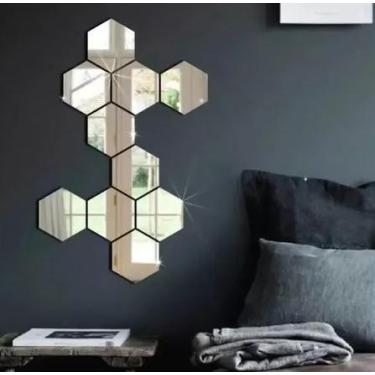 Imagem de Espelho Em Acrilico Decorativo Hexagonal Kit Com 10 Peças - Minymix
