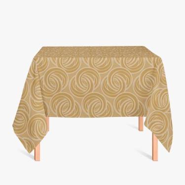 Imagem de Toalha de Mesa Quadrada em Tecido Jacquard Dourado Argolas Tradicional