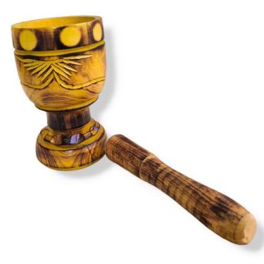 Imagem de Pilão Socador Madeira Artesanal Alho Rústico Pimenta Pequeno - HGM