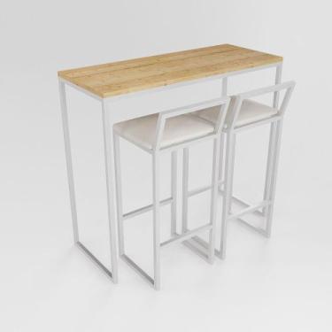 Imagem de Bancada Cozinha Balcão Gourmet 120cm Pinus Com 2 Banquetas Estofada Br