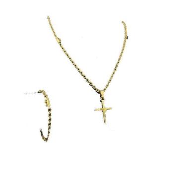 Imagem de Corrente Cadeado 4mm + Pulseira + Pingente - Banhado a Ouro - ToJoia18