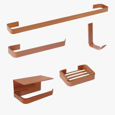 Imagem de Kit Acessório Para Banheiro Rose 5 Peças C/ Suporte Celular - Letu Var