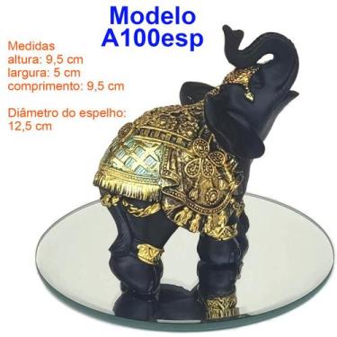 Imagem de Elefante Decorativo Resina C/ Base De Espelho Indiano Sorte - Luthi Co
