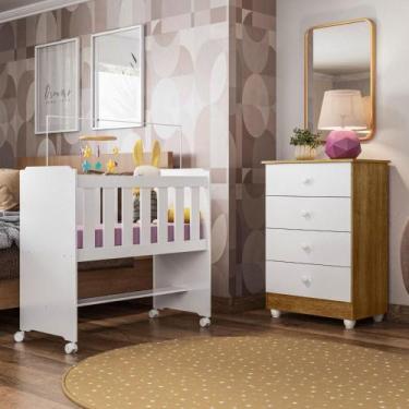 Imagem de Quarto de Bebê 100% MDF Com Mini Berço e Cômoda Soft Life Branco/Madei