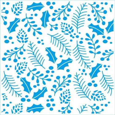 Imagem de Stencil Pintura Natal Padrão Folhas e Pinhas Stxxn-023 20x20cm Litoart