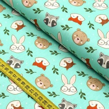 Imagem de Tecido Estampado para Patchwork - Floresta : Rostinhos Acqua (0,50x1,4
