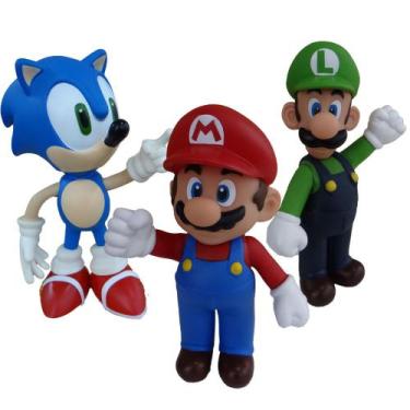 Imagem de Sonic azul, Super Mario, Luigi  - kit com 3 bonecos grandes - Super Si