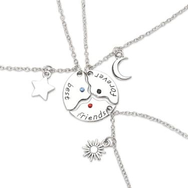 Imagem de Best Friends Forever Colares para 3 Bestie Colares com Pingente Combinando Coração para Irmã Amiga, Presentes de Natal para Mulheres Colar Amizade Feminino para Irmã Sol Lua Estrela Colar, Small,