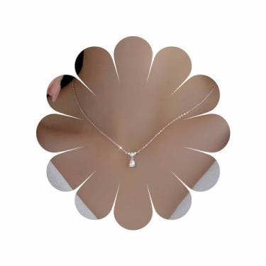 Imagem de Sttiafay Colar gargantilha de cristal vintage com pingente de gota de strass prata CZ colar gota de água brilhante brincos de corrente de strass para mulheres, Zinco, Sem Pedra Preciosa