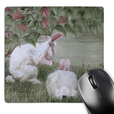 Imagem de 3dRose Mouse pad LLC 20 x 20 x 0,63 cm, 2 coelhos de coelho sob um arbusto comendo uma visão lateral e uma visão traseira (mp_44346_1)