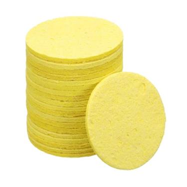 Imagem de uxcell Esponja de solda 5 cm x 5 cm esponja redonda de substituição de ponta de ferro de solda almofadas de limpeza de ferro de solda esponja especial de alta temperatura amarela 20 peças