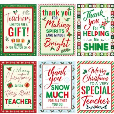 Imagem de Fancy Land Cartões de agradecimento de Natal de professores para agradecimento de professores cartões comemorativos com envelopes para material escolar sazonal, 12 peças