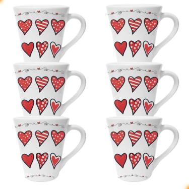 Imagem de Kit De 6 Xicaras De 110ml De Porcelana Decorada Coração Vermelho - Nin