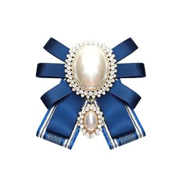 Imagem de Chamvino Camisa feminina strass grande arco aeromoça profissional estudante broche de arco grande, Zinco, Pérola