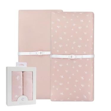 Imagem de Ely's & Co. Capa para trocador de fraldas, pacote com 2, conjunto de lençóis de berço para meninas, 100% algodão de malha jersey, coleção Pink Gingko, 81 x 40 x 12,7 cm