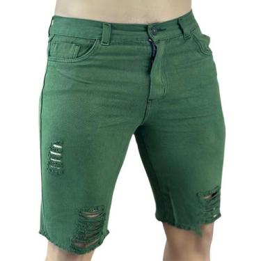 Imagem de Bermuda Jeans Masculina com Detalhes Verde Musgo - Fortaleza Jeans, 42