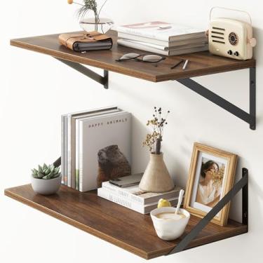 Imagem de Prateleiras flutuantes profundas, prateleiras flutuantes de 30 cm de profundidade para parede, 61 cm L x 30 cm P prateleiras de parede para livros, grande prateleira de madeira rústica, ampla