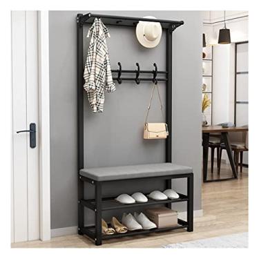 Imagem de Árvore de entrada 4 em 1 com banco de sapatos, cabide com 12 ganchos e 2 varões para pendurar, com banco e armazenamento de sapatos, moldura de metal 60/80/100 cm