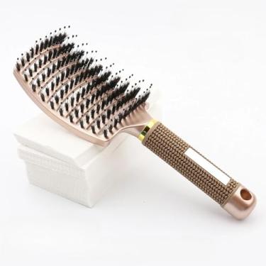 Imagem de Pente de cabelo molhado e cacheado, escova desembaraçadora para mulheres, pente de massagem no couro cabeludo, pentes fofos para salão de cabeleireiro, ferramentas de modelagem (dourado - com cerdas)