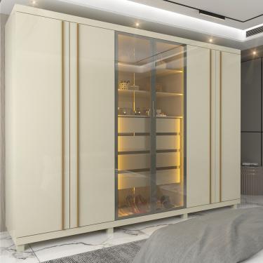 Imagem de Guarda Roupa Casal LED com Vidro Reflecta 6 Portas 100 MDF Absolut Gelius - Off White