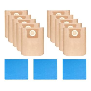 Imagem de 10 pacotes 19-3100 sacos de filtro descartáveis e 3 pacotes 19-1500 filtros reutilizáveis de pano azul compatíveis com aspirador de pó molhado/seco Stanley 5-6 galões