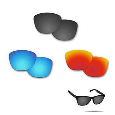 Imagem de Fiskr Lentes polarizadas de substituição para óculos de sol Oakley Frogskins (OO9013) com revestimento antiarranhões, água salgada e antipoeira (preto furtivo, vermelho fogo e azul gelo)