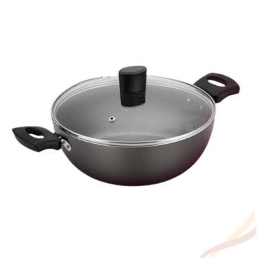 Imagem de Panela Wok Colore 24cm Tampa de Vidro e Alça AA Cor Bege, Cinza e Verm