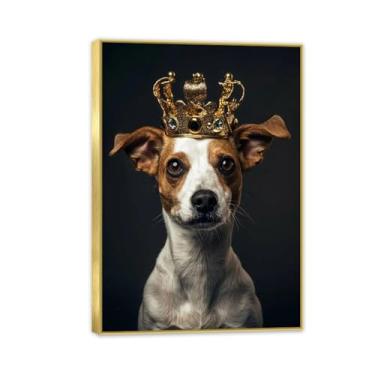 Imagem de ZUJGHSJG Decoração de parede de coroa preta e dourada, cão animal usando uma coroa, animais selvagens africanos preto e branco para homem, sala de estar, quarto, banheiro, decoração de casa, pronto