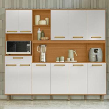Imagem de Kit Cozinha Pilar 11 Portas e 01 Gaveta Poliman Móveis, Freijo /Ripado